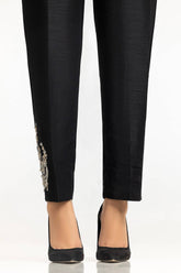 Black Rawsilk Embroidered Trouser TR-24-30