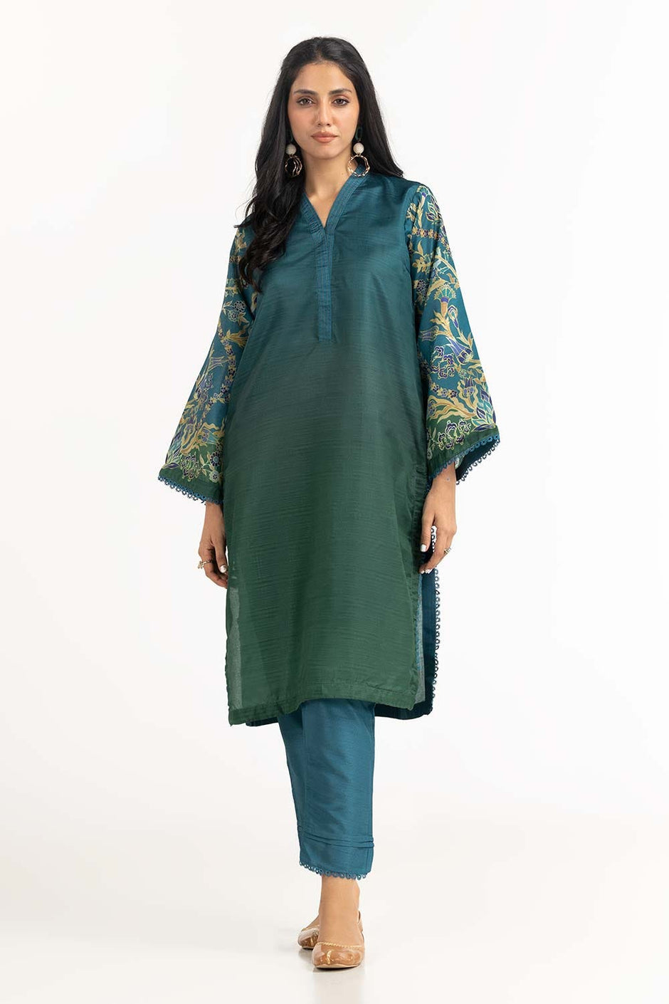 Printed Melody Printed Tusser Silk Shirt And Raw Silk Trouser