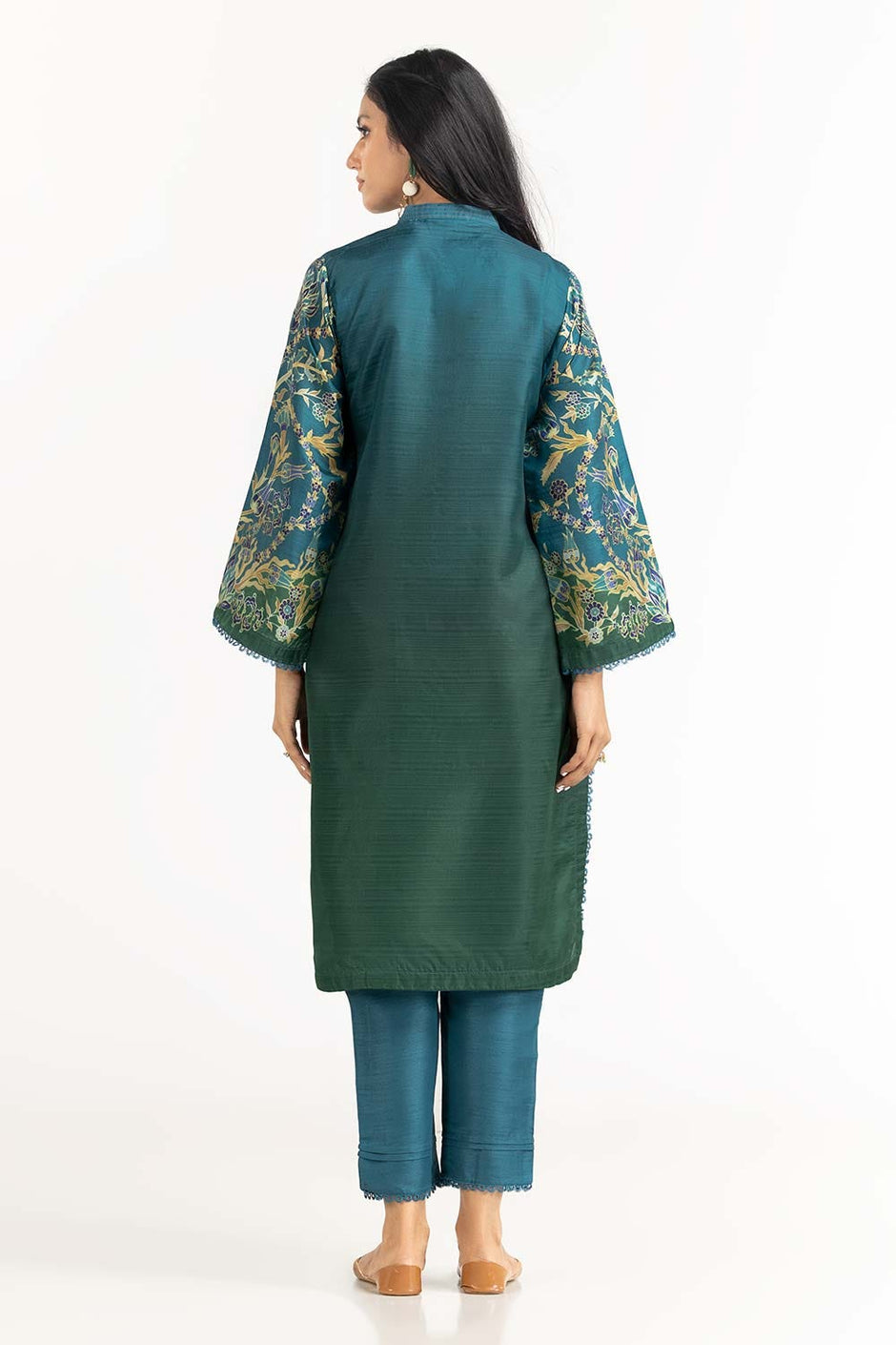 Printed Melody Printed Tusser Silk Shirt And Raw Silk Trouser