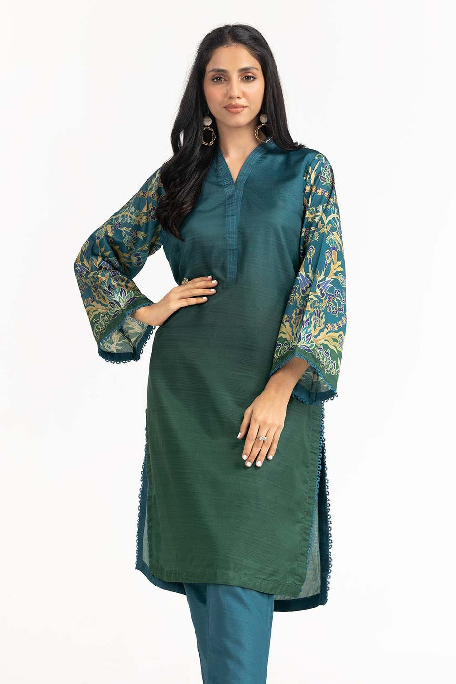 Printed Melody Printed Tusser Silk Shirt And Raw Silk Trouser