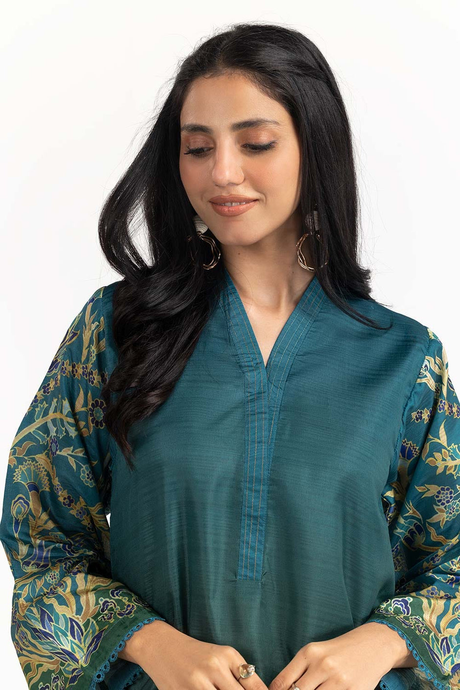 Printed Melody Printed Tusser Silk Shirt And Raw Silk Trouser