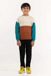 Toddler Boy White And Green Color Block Knit Sweater 224-511-040