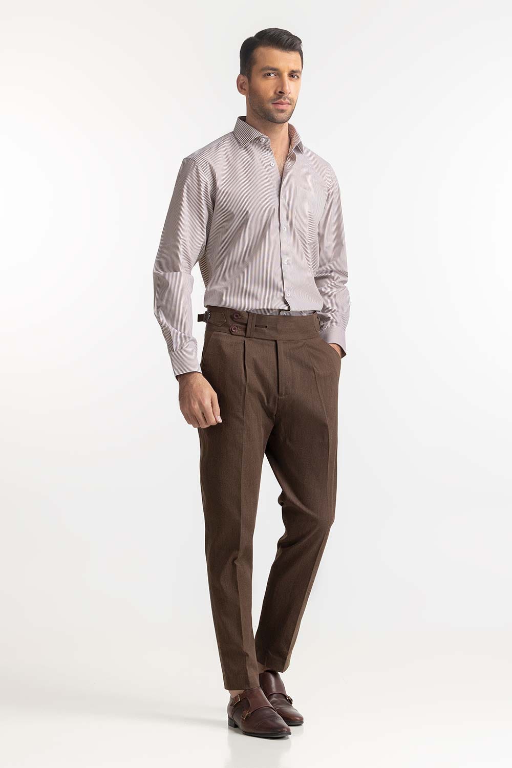 White Brown Stripe Formal Shirt MN-FS-PD24-088