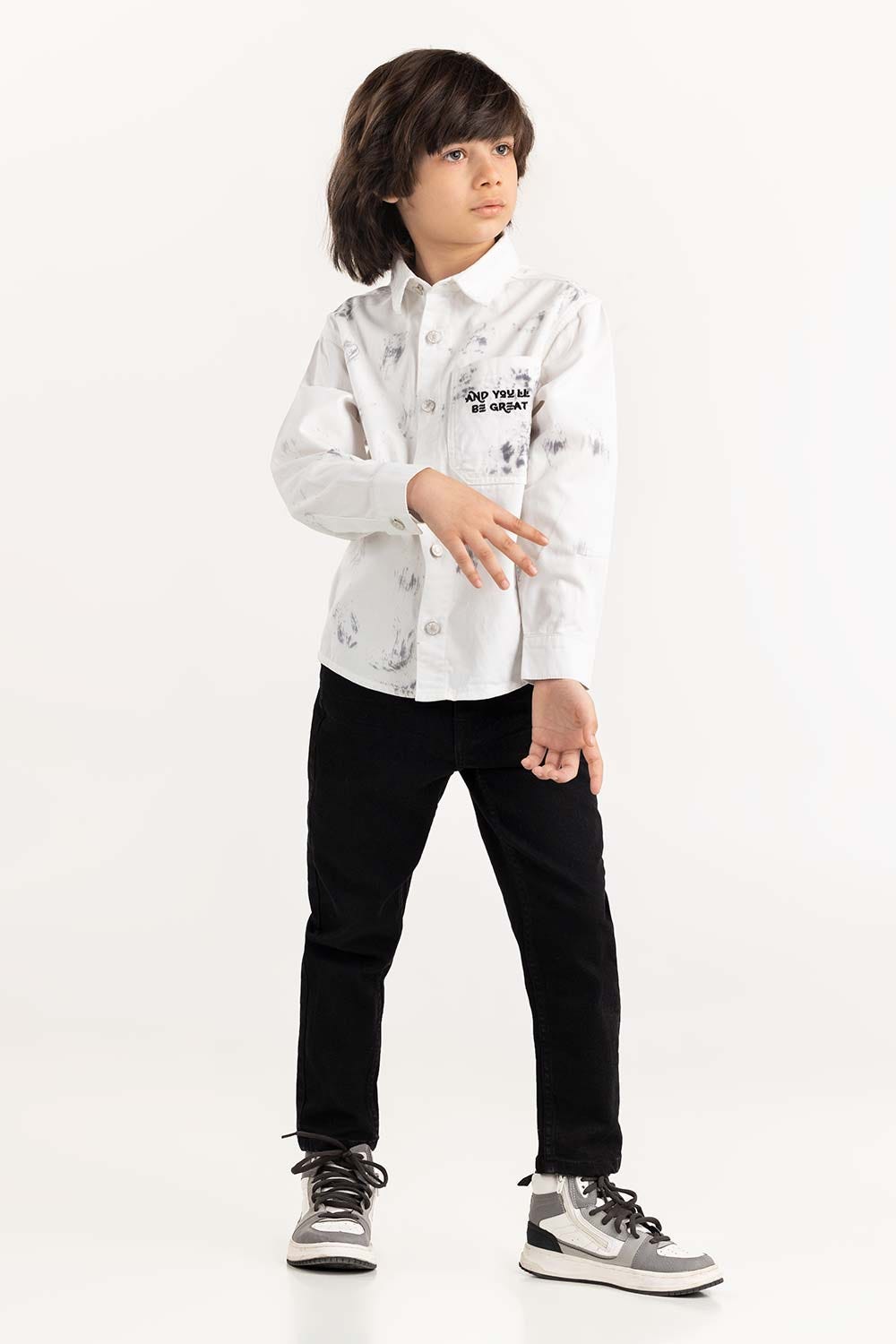 Junior Boy White Button Down Shirt 224-317-007