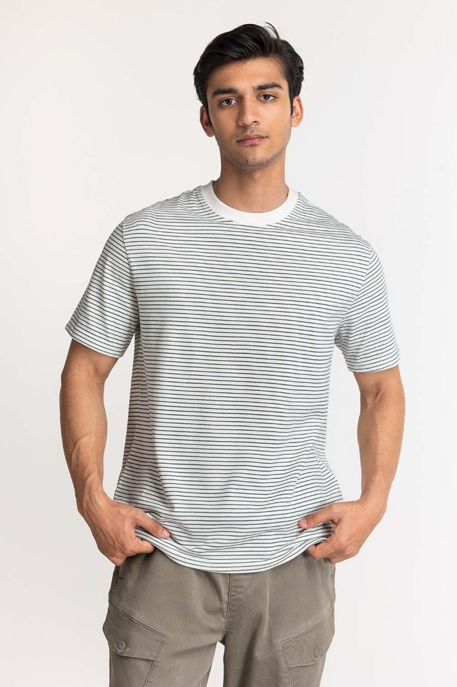 White Green Breton Striped Tee Tee TS-CNSJ24-097