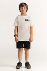 White Junior Boy Knit Printed Tee JB-TS-SS24-038