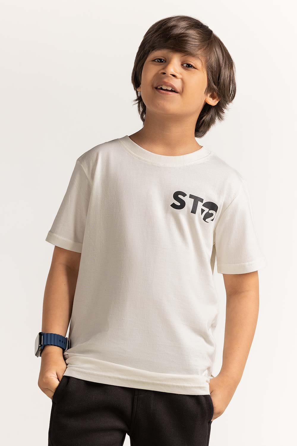 White Junior Boy Knit Printed Tee JB-TS-SS24-038