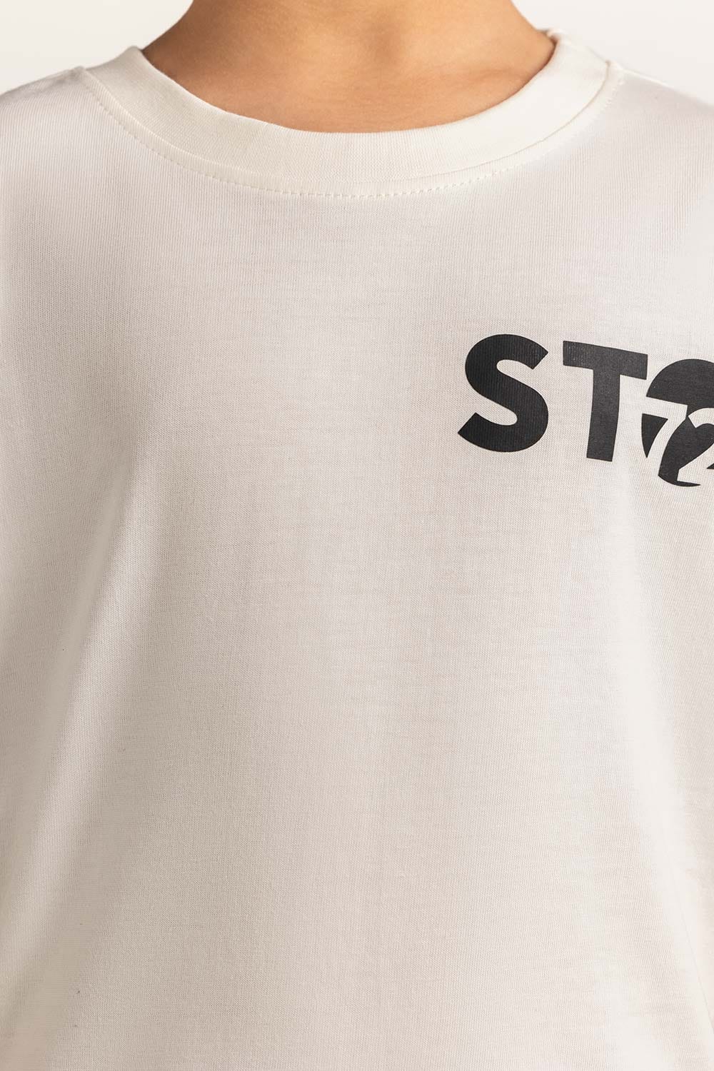 White Junior Boy Knit Printed Tee JB-TS-SS24-038