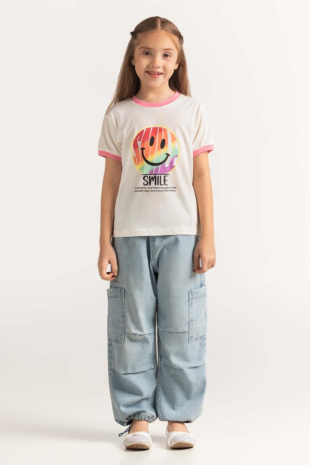 White Junior Girl Knit Printed Tee JG-TS-SS24-005