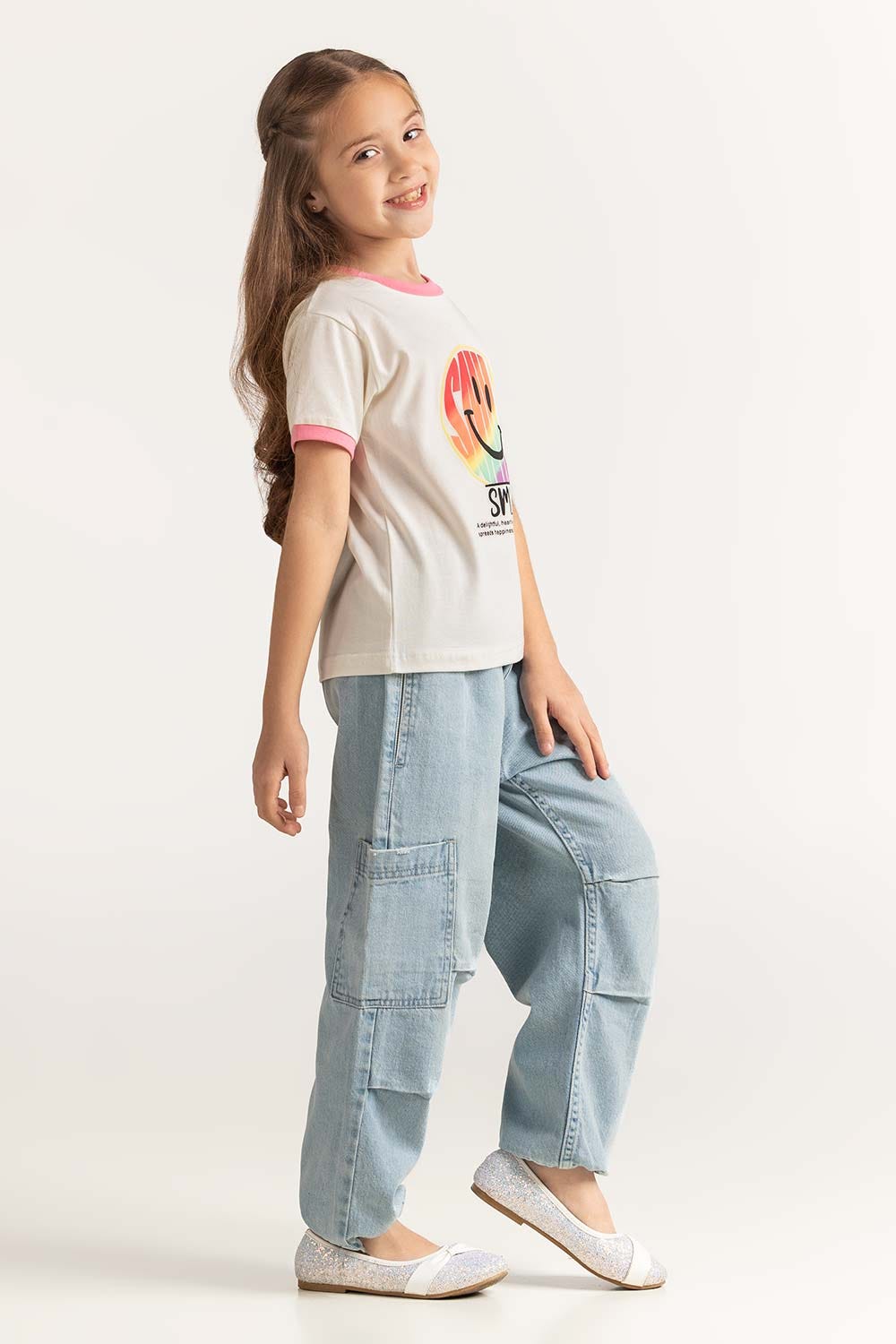 White Junior Girl Knit Printed Tee JG-TS-SS24-005