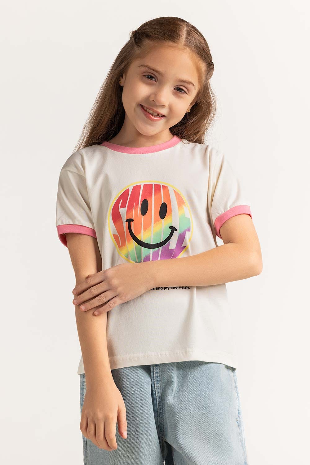 White Junior Girl Knit Printed Tee JG-TS-SS24-005