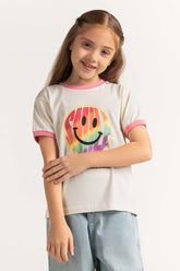 White Junior Girl Knit Printed Tee JG-TS-SS24-005