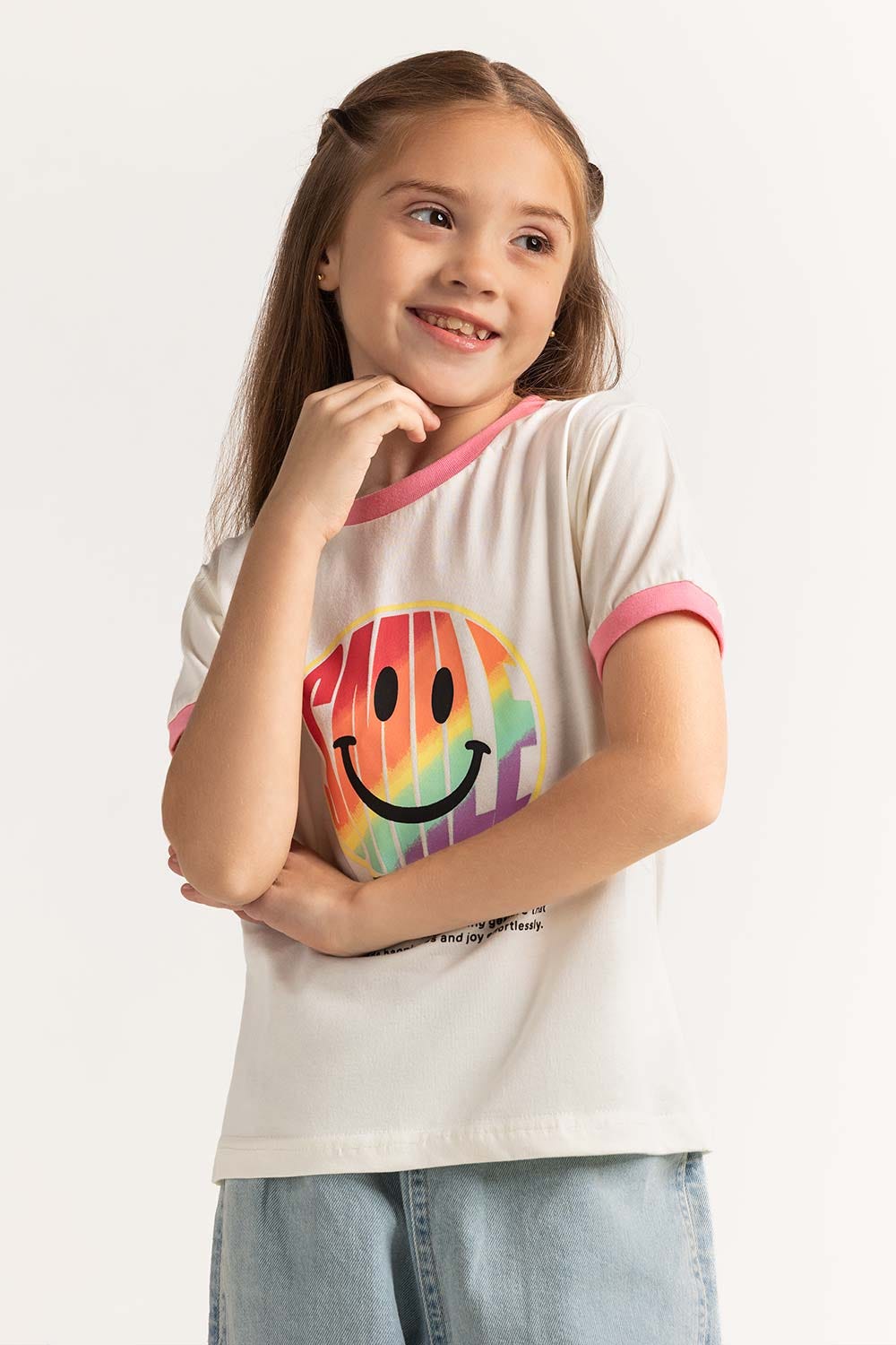 White Junior Girl Knit Printed Tee JG-TS-SS24-005