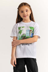 White Junior Girl Knit Printed Tee JG-TS-SS24-021