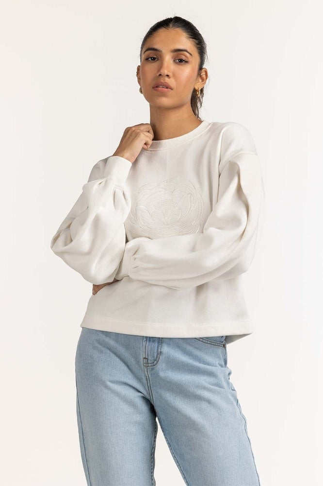 White Knitted Top Sweatshirt WM-SWS-WS23-009