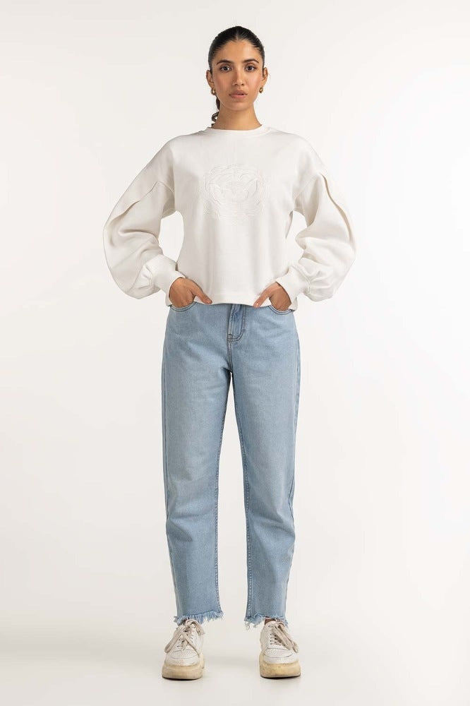 White Knitted Top Sweatshirt WM-SWS-WS23-009