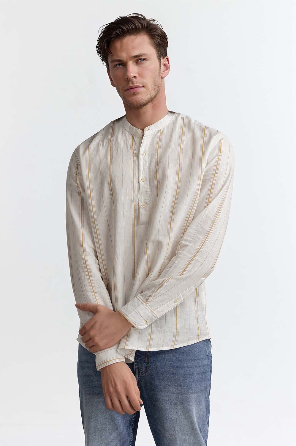 White Orange Stripe Casual Shirt MN-CS-SS24-007