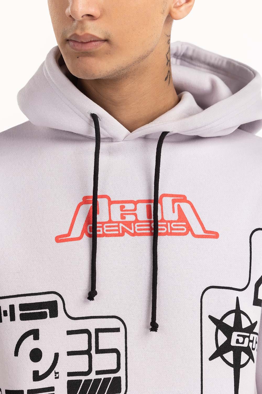 White Printed Hoodie 224-112-032