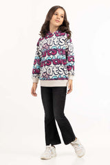 Junior Girl White Printed Hoodie 224-412-053 Junior Girl White Printed Hoodie 224-412-053