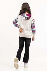 Junior Girl White Printed Hoodie 224-412-053 Junior Girl White Printed Hoodie 224-412-053