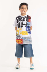 Junior Boy White Printed Knit Top JBKT-2210016