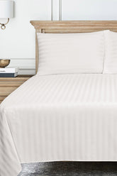White Stripe Satin T-250 Bed Sheet Set 24