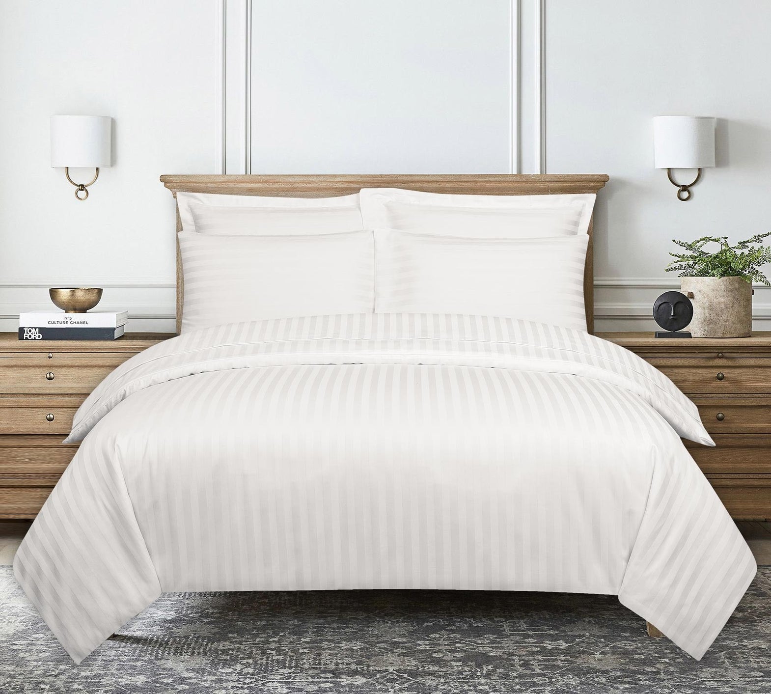White Stripe Satin T-250 Quilt Cover Set 24