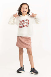 Toddler Girl White Sweater With Elastic Gathered Details 224-611-026