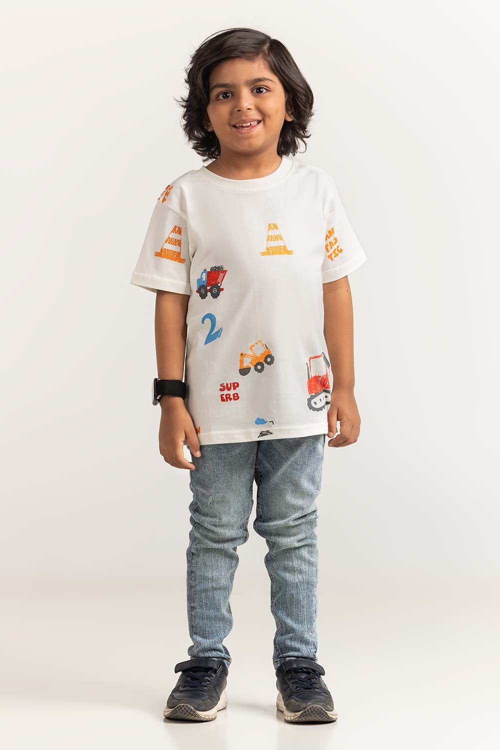 White Toddler Boy Knit Printed Tee TB-TS-SS24-005