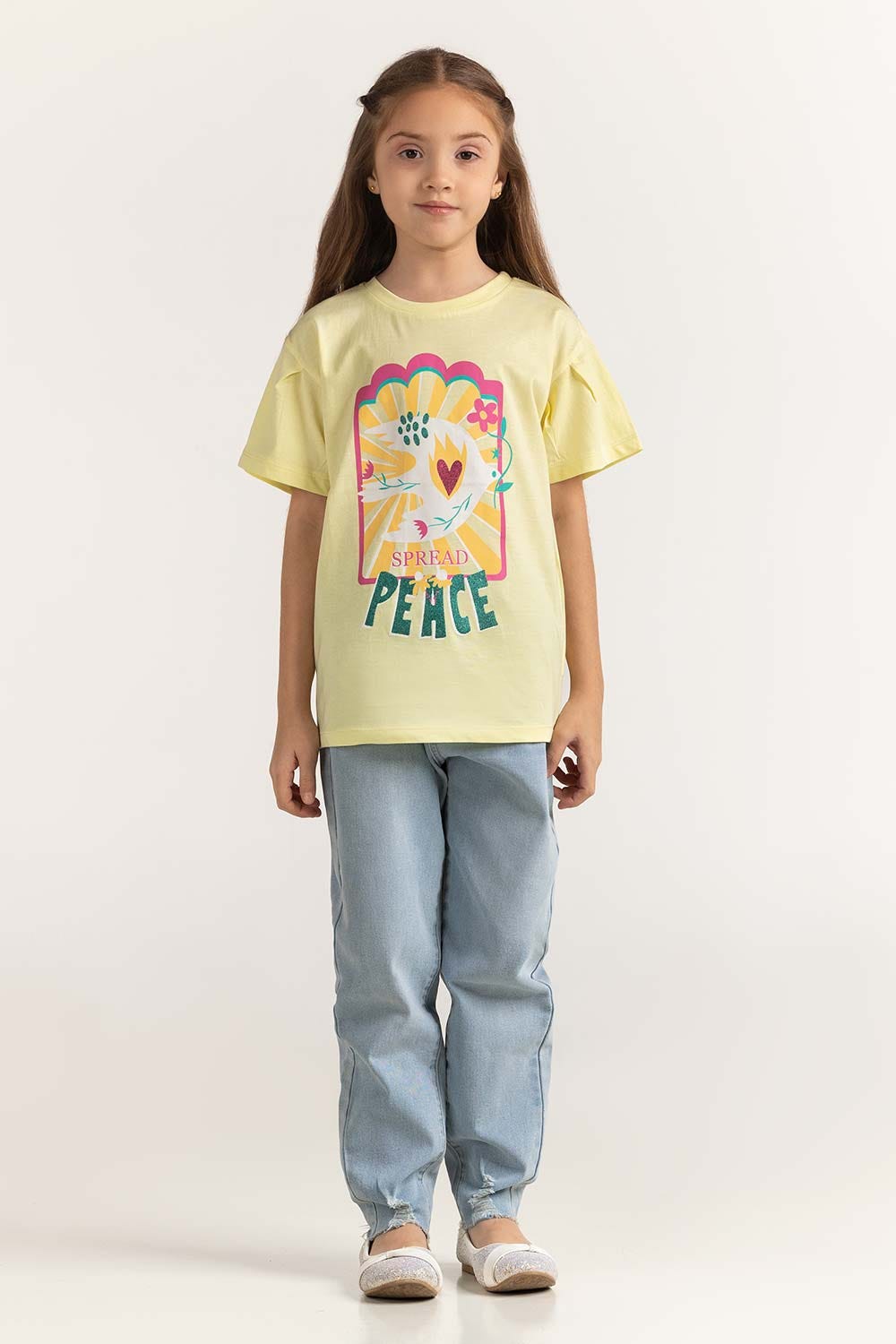 Yellow Junior Girl Knit Printed Tee JG-TS-SS24-028