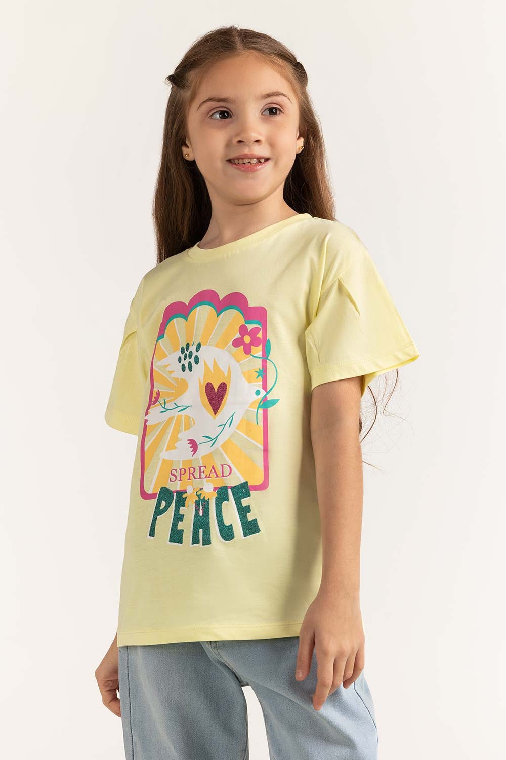 Yellow Junior Girl Knit Printed Tee JG-TS-SS24-028