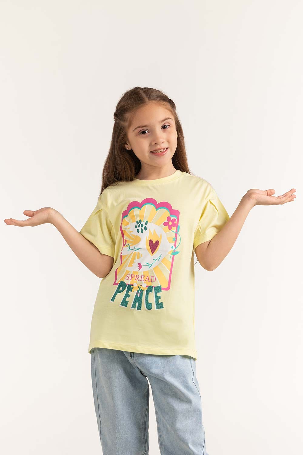 Yellow Junior Girl Knit Printed Tee JG-TS-SS24-028