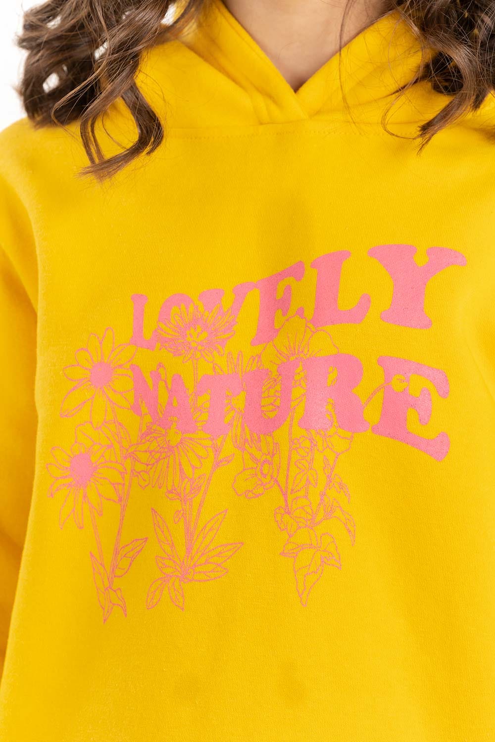 Junior Girl Yellow Medium Length Hoodie 224-412-045