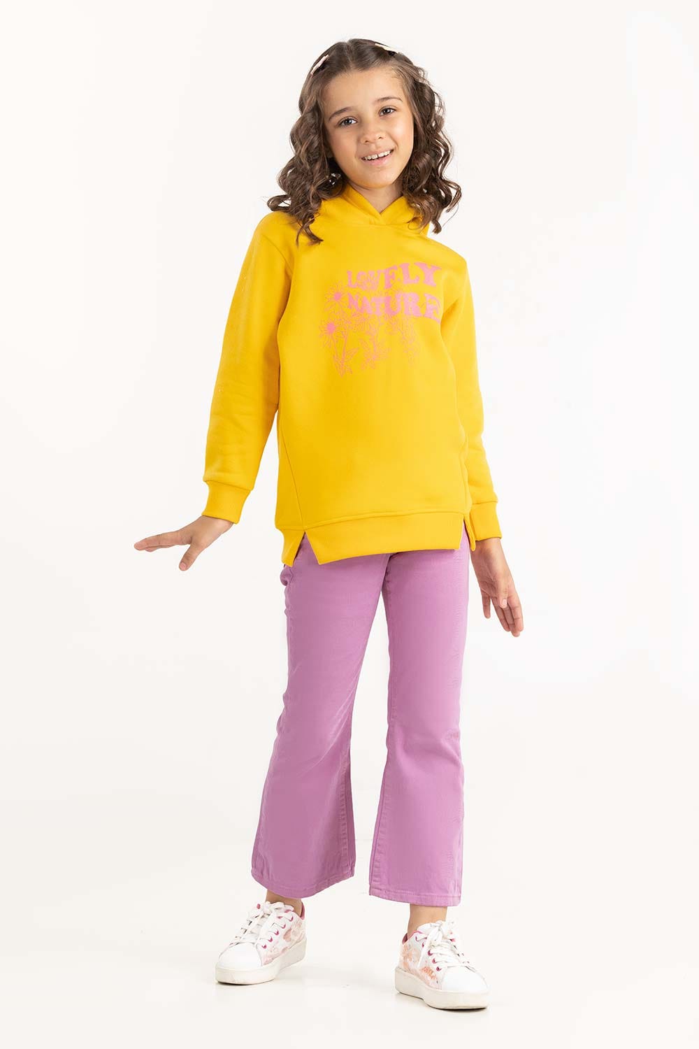 Junior Girl Yellow Medium Length Hoodie 224-412-045