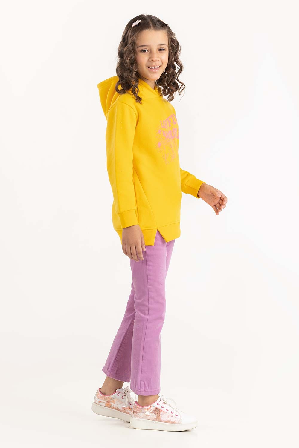 Junior Girl Yellow Medium Length Hoodie 224-412-045