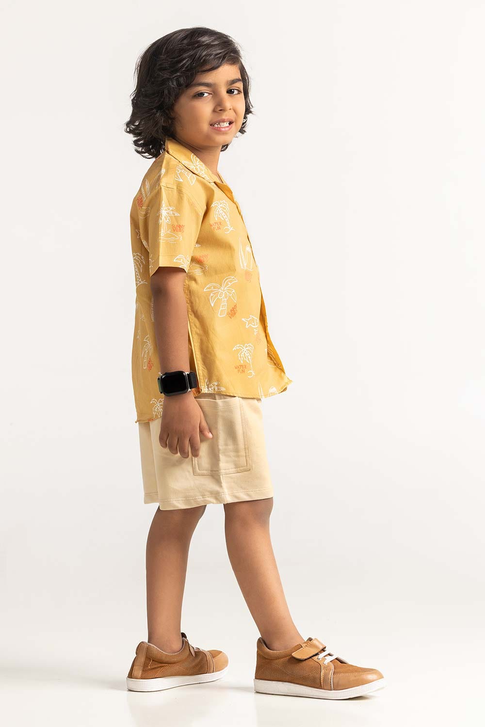 Yellow Toddler Boy Printed Casual Shirt TB-CS-SS23-009