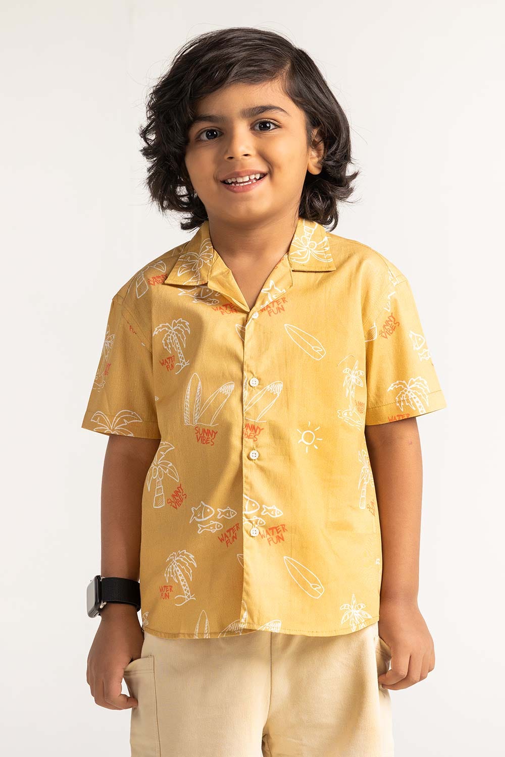 Yellow Toddler Boy Printed Casual Shirt TB-CS-SS23-009