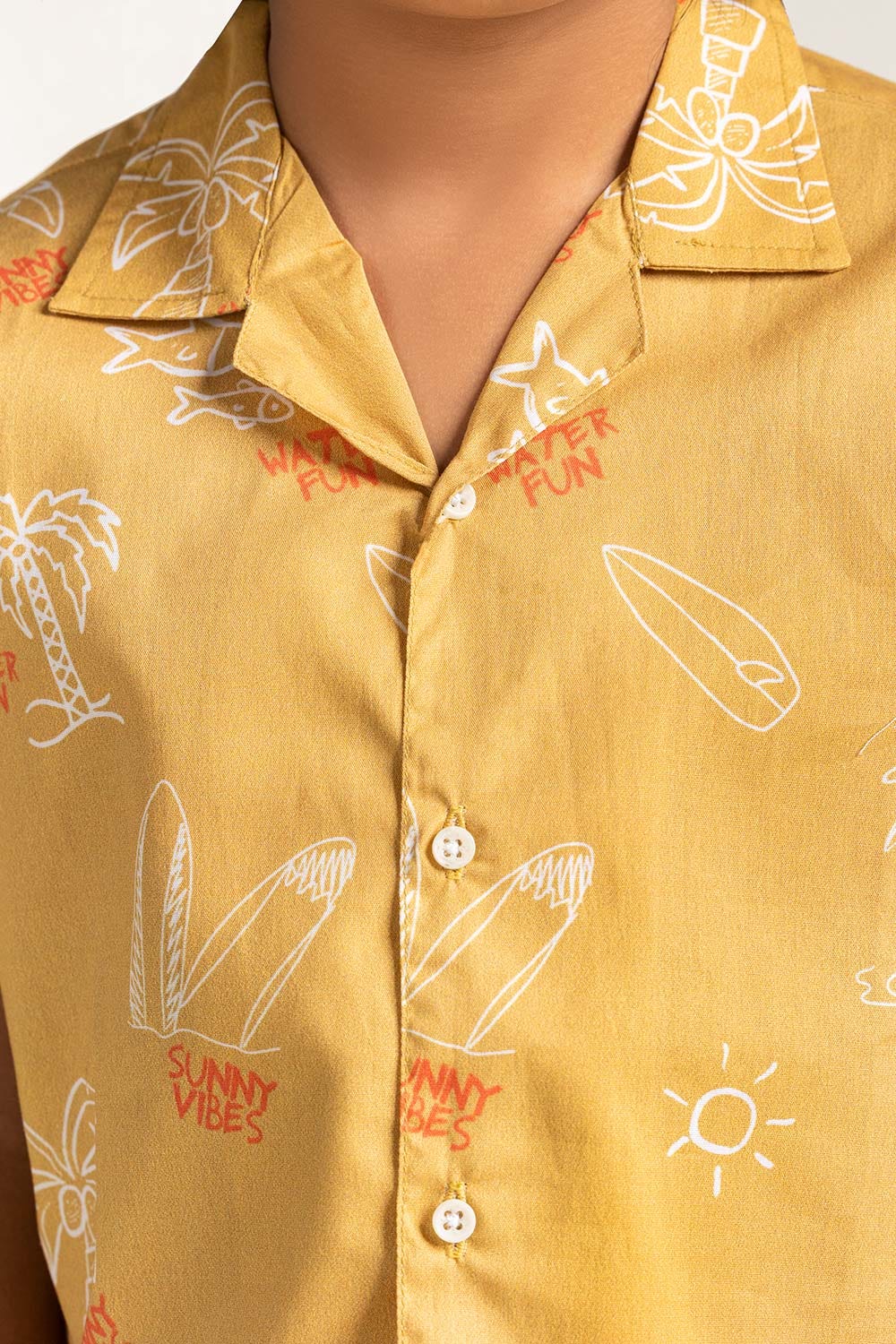 Yellow Toddler Boy Printed Casual Shirt TB-CS-SS23-009