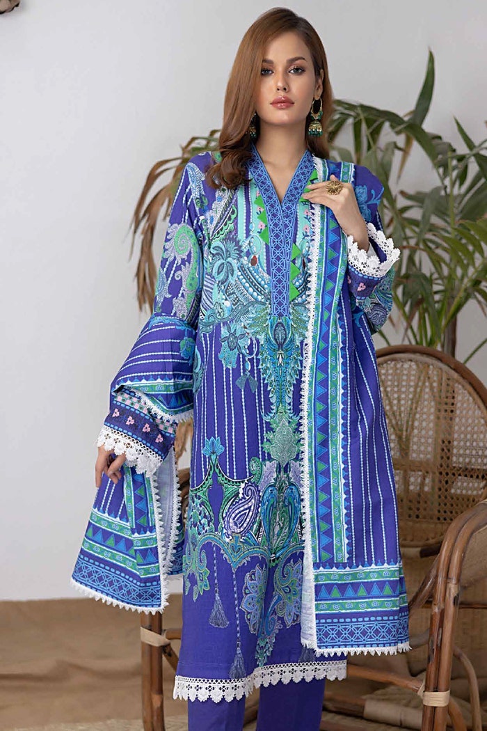 Blue WNS-32170 A Unstitched Fabric Printed Suit