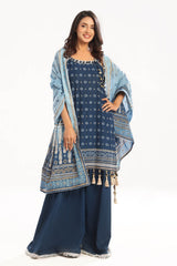 3 Piece Unstitched Zari Embroidered Lawn Suit with Gold Lacquer Printed Lawn Dupatta  CL-52444