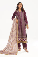 3 Piece Unstitched Zari Embroidered Lawn Suit with Gold Printed Lawn Dupatta  CL-52413