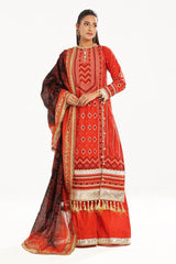 3 Piece Unstitched Zari Embroidered Lawn Suit with Gold Lacquer Printed Lawn Dupatta  CL-52443