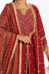 3 Piece Unstitched Embroidered Lawn Suit with Gold Lacquer Embroidered Printed Chiffon Dupatta BM-52018