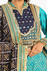 3 Piece Unstitched Embroidered Lawn Suit with Zari Sequins Embroidered Chiffon Dupatta BM-52021