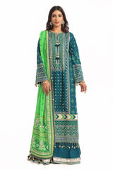 3 Piece Unstitched Embroidered Lawn Suit with Gold Lacquer Embroidered Printed Chiffon Dupatta BM-52025