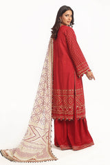 3 Piece Unstitched Embroidered Lawn Suit with Zari Sequins Embroidered Chiffon Dupatta BM-52022