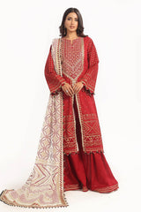 3 Piece Unstitched Embroidered Lawn Suit with Zari Sequins Embroidered Chiffon Dupatta BM-52022