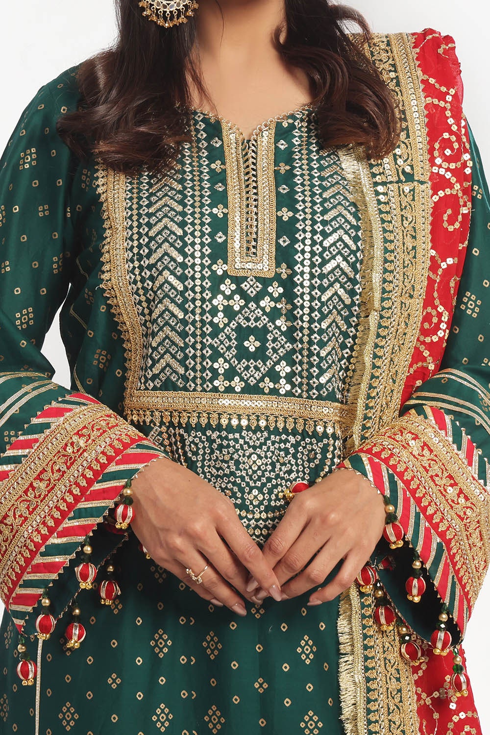 3 Piece Unstitched Embroidered Lawn Suit with Zari Sequins Embroidered Chiffon Dupatta BM-52024