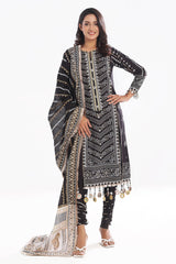3 Piece Unstitched Zari Embroidered Lawn Suit with Gold Lacquer Printed Lawn Dupatta  CL-52407