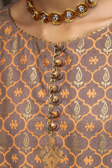 3 Piece Unstitched Gold and Lacquer Printed Suit with Gold and Lacquer Printed Acrylic Dupatta AP-42042